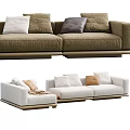 Modern Sectional Sofa With Plush Pillows And Wooden Base In Neutral Tones