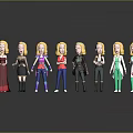 Blonde Female Characters Standing in a Row with Various Outfits and Reflections