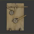 Handcrafted Wooden Gate With Mechanical Gears And Levers On Dark Background