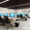 Modern Office Interior With Workstations Computers Ergonomic Chairs And World Map On Wall 3d model
