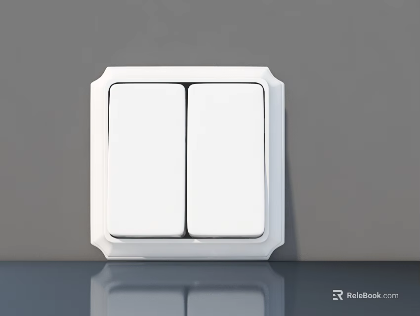 White Double Gang Switch Panel with Sleek Design Mounted on Grey Wall 3d model 