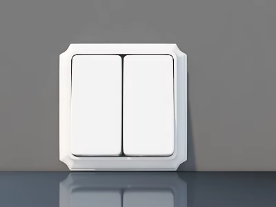 White Double Gang Switch Panel with Sleek Design Mounted on Grey Wall 3d model
