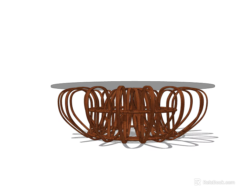 Modern Coffee Table Design With Circular Tabletop And Brown Curved Intertwined Legs 3d model 
