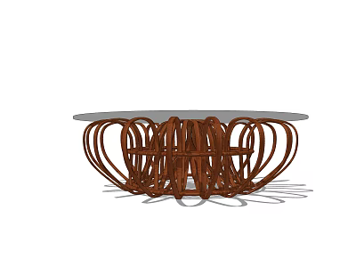 Modern Coffee Table Design With Circular Tabletop And Brown Curved Intertwined Legs 3d model
