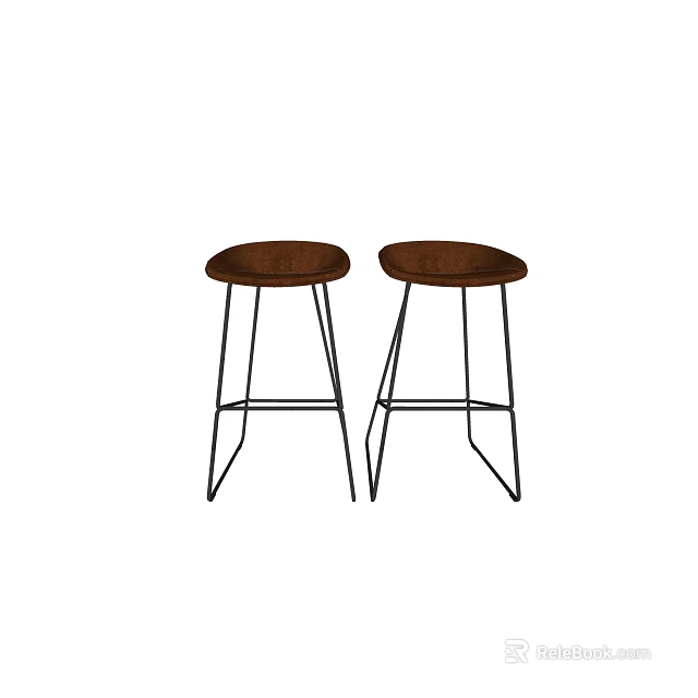 Two Modern Wooden Bar Stools With Stylish Metal Frame Design 3d model 