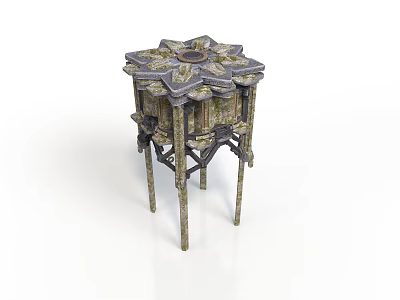 Ornate Polygonal Decorative Stand With Intricate Floral Pattern And Carved Legs 3d model