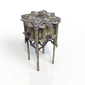 Ornate Polygonal Decorative Stand With Intricate Floral Pattern And Carved Legs