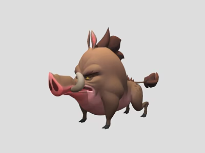 Cartoon Boar Character With Pink Snout Tusks And Fierce Expression 3d model