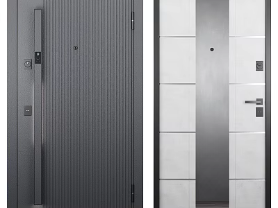Modern Swing Door Design With Vertical Stripes Gray Panel White Frame Handle And Lock 3d model