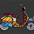 Vibrant Colorful Patterned Scooter With Artistic Design And Reflective Finish