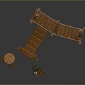Rustic Wooden Dock Structure Featuring Planks Posts Table Crates And Barrel Elements 3d model