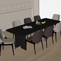 Black Dining Table with Light and Dark Gray Chairs and Tray with Open Book 3d model