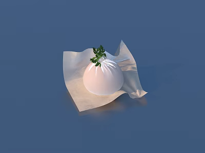Steamed White Baozi Dumpling Topped With Green Parsley On Paper Towel 3d model