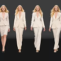 Group of Women Modeling White Suits Walking on Black Background
