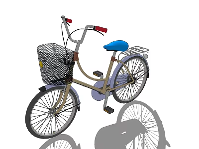 Vintage Bicycle with Front Basket Blue Seat Red Handlebars and Rear Rack 3d model