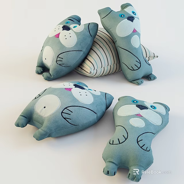 Light Blue Cat Shaped Plush Toys With White Face And Pink Nose Design 3d model 