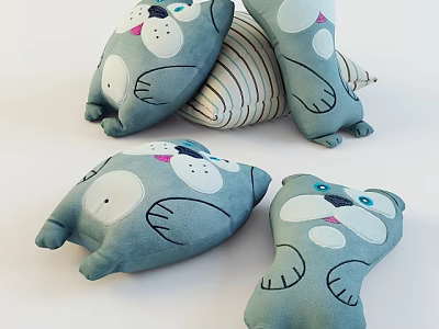 Light Blue Cat Shaped Plush Toys With White Face And Pink Nose Design 3d model