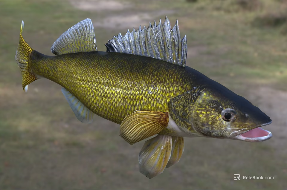 Golden Scaled Fish With Open Mouth And Fins In Natural Setting 3d model 