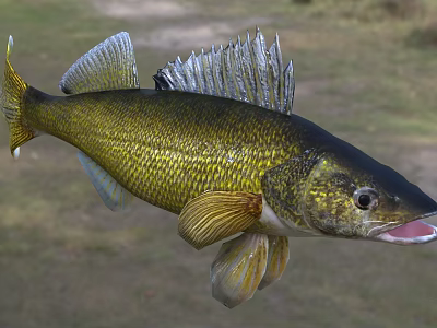 Golden Scaled Fish With Open Mouth And Fins In Natural Setting 3d model