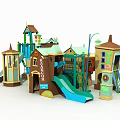 Colorful Outdoor Playground Equipment With Slide Playhouse And Climbing Structures For Kids
