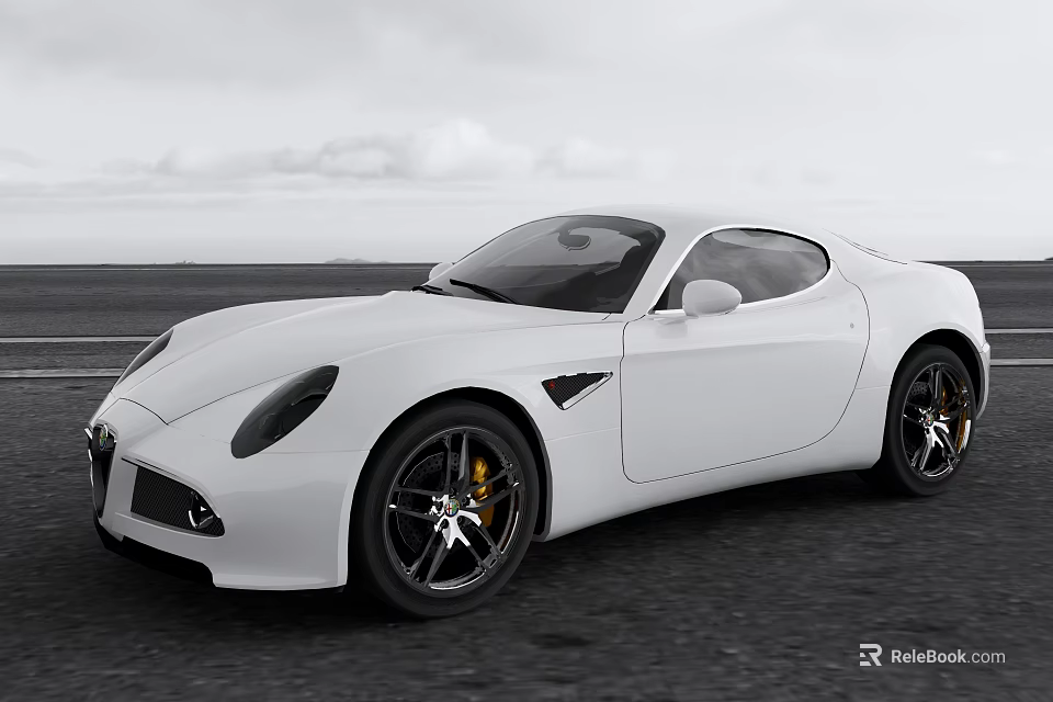 White Sports Car With Sleek Design Driving On Open Road Scenic Background 3d model 