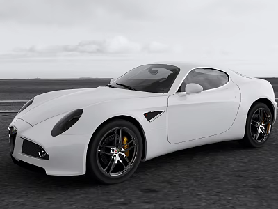 White Sports Car With Sleek Design Driving On Open Road Scenic Background 3d model