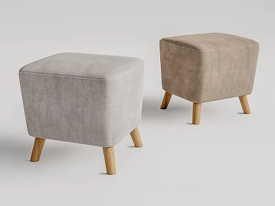 Light Gray And Light Brown Upholstered Sofa Stools With Wooden Legs Modern Design 3d model