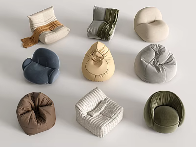 Different Styles And Colors Of Soft Fabric Bean Bag Chairs For Living Room Decor 3d model