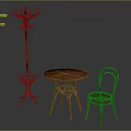 Classic Wooden Table and Chair Set with Curved Design and Matching Coat Rack