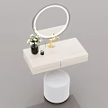 Modern Dressing Table With Round Mirror Vase Flowers And Upholstered Stool Design 3d model