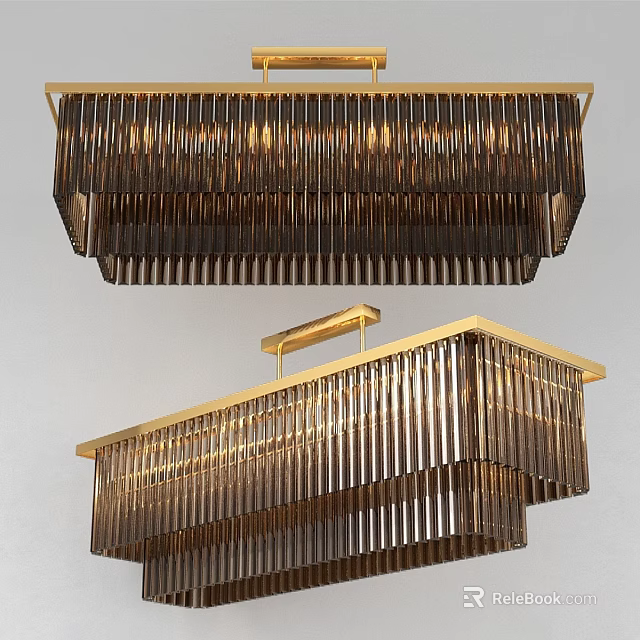 Modern Layered Chandelier With Gold Frame And Brown Elongated Elements 3d model