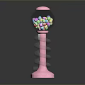Pink Base Candy Dispenser With Silver Spring And Colorful Candies In Glass Globe