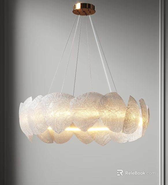White Petal Shaped Modern Chandelier With Translucent Material And Soft Lighting 3d model 