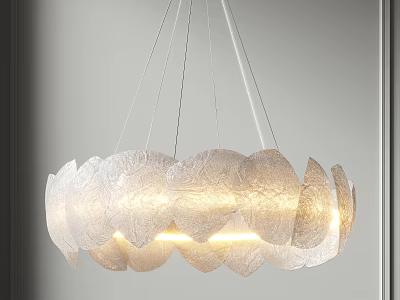 White Petal Shaped Modern Chandelier With Translucent Material And Soft Lighting 3d model