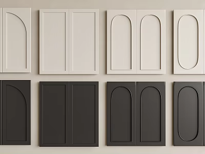 Various Cabinet Door Panel Designs in White and Black Colors with Arch and Rectangular Shapes 3d model