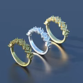 Stylish Leaf Shaped Rings With Gold Silver Tone Arranged In Row On Reflective Surface