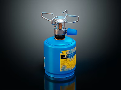 Blue Gas Cylinder With Metal Stand And Safety Valve Blue Knob Design 3d model