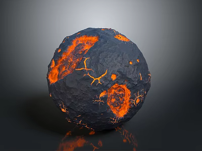 Volcanic Black Sphere With Glowing Orange Lava Cracks And Rough Surface 3d model