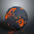 Volcanic Black Sphere With Glowing Orange Lava Cracks And Rough Surface