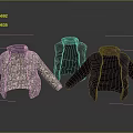 Stylish Winter Jackets In Three Colors With Stand Collar And Open Front Design 3d model