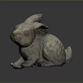 Detailed Sitting Rabbit Sculpture With Textured Surface And Natural Stone Finish