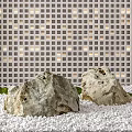 Garden Decor With Two Stones White Pebbles Green Moss And Lattice Wall Lighting