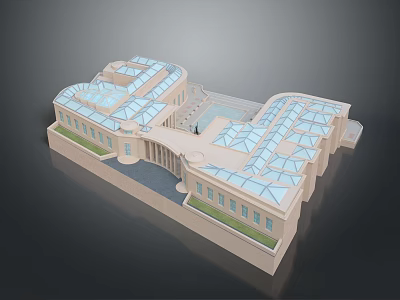 Modern Architectural Model With Glass Roofs Symmetrical Structure And Light Exterior Design 3d model