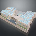 Modern Architectural Model With Glass Roofs Symmetrical Structure And Light Exterior Design