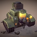 3D Rendered Green Tank With Y40 Marking Cannon Tracks And Yellow Lights On Rubble