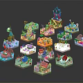 Cartoon Scenes Miniature Model Collection With Tower Snow Lab And Ice Cream Cart