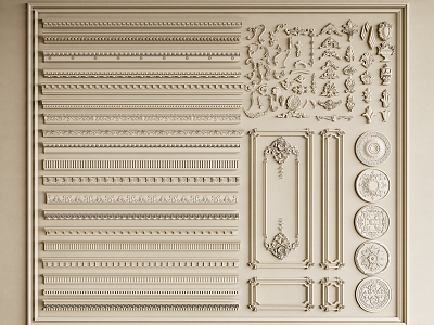 French plaster line tiger head line carved plaster line lamp panel line corner flower carved line 3d model