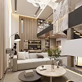 Duplex Living Room Interior Design With Sofa Coffee Table And Wooden Staircase