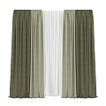 Green Velvet Curtains With White Sheer Panels For Window On Wooden Floor