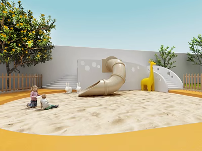 Outdoor Play Equipment with Sandpit Slide and Giraffe Shaped Structure for Children Playing in Park 3d model